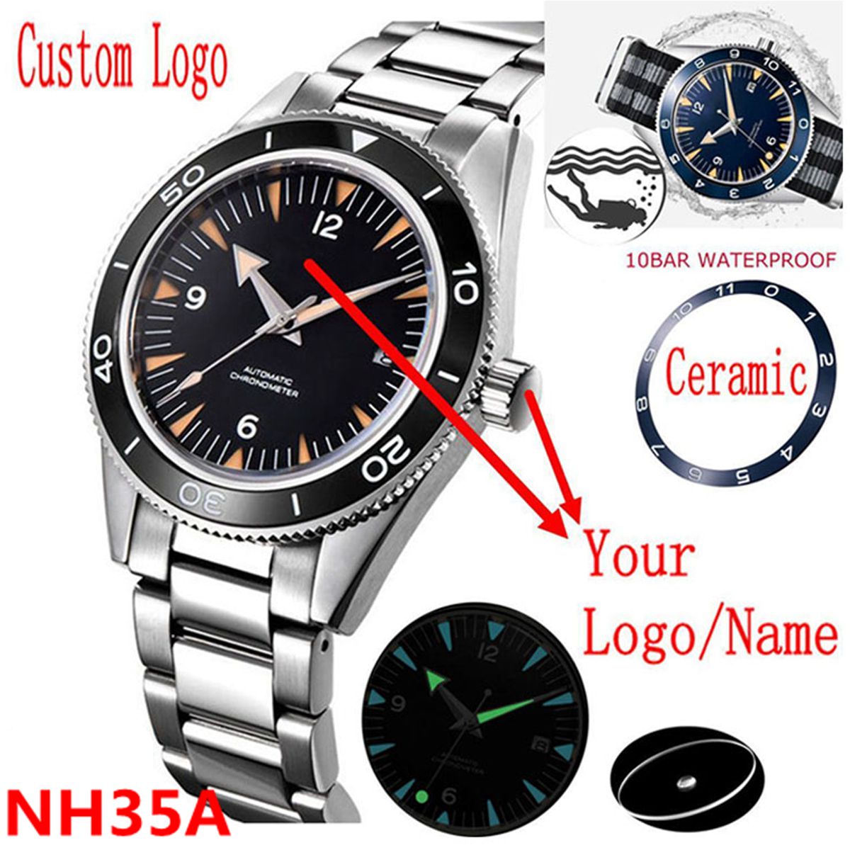 Luxury Watch Quality - Custom Logo NH35 Movement Watch 10bars