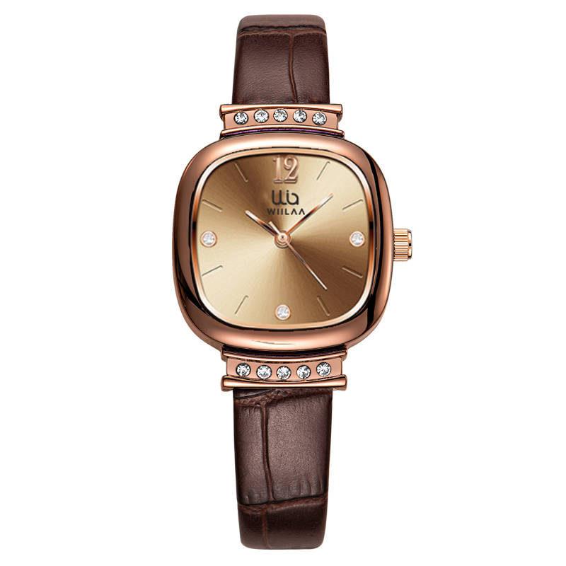 Luxury Watch With Leather Strap - Women's Rose Gold Square Watch Vintage