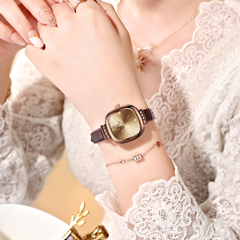 Women's Rose Gold Square Watch - огляд і ціна Luxury Watch With Leather Strap