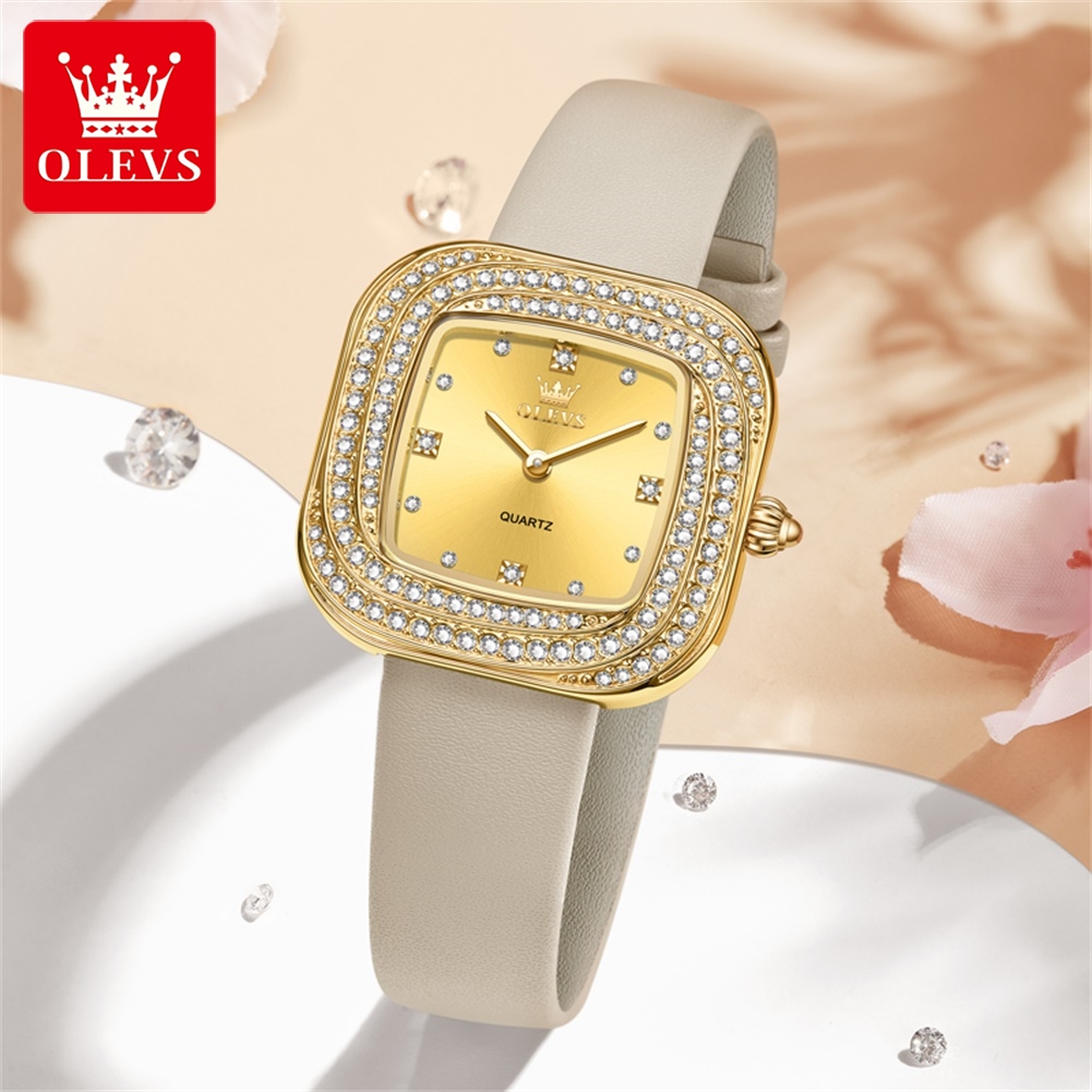OLEVS Fashion Ladies' Square Q - огляд і ціна Luxury Watch With Leather Strap