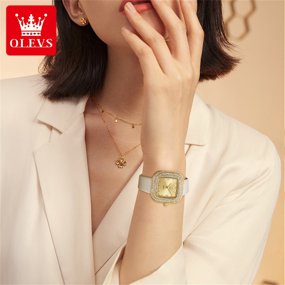 OLEVS Fashion Ladies' Square Q - огляд і ціна Luxury Watch With Leather Strap